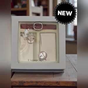 Liz Claiborne metal safe journey 2 luggage tags vintage box